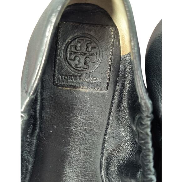 Tory Burch Charlee Loafer Ballet Flats Wmn's Sz 7.5 Black Leather Elastic Sides - Picture 2 of 14